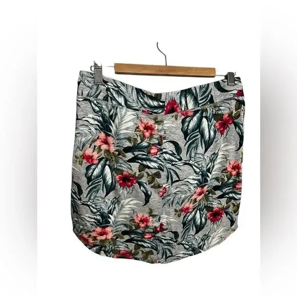 Tommy Bahama floral jersey skirt hibiscus print gray medium cotton drawstring - Picture 5 of 9